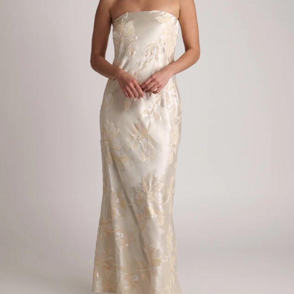 Sabina Musayev Raya Dress Cream Ivory Women's‎ XS Blossom Sequins Satin Maxi